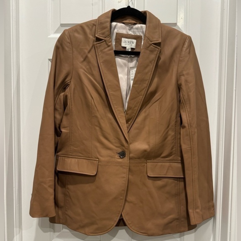 J.Crew Collection Alfie Italian Leather Blazer Brown Tan NWT Size 6